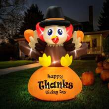 VIVOHOME Thanksgiving Inflatable LED Lighted Turkey With Hat Blow Up Outdoor Lawn Yard Decoration - 6ft Turkey On Pumpkin - View 1