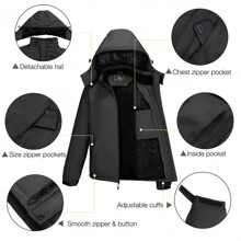 CAMEL CROWN Men Winter Jacket Waterproof Warm Snow Ski Jackets Fluffy Fleece Rain Coats With Removable Hood