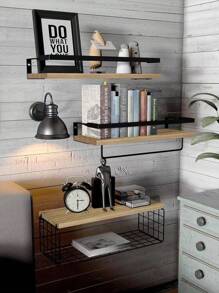 1 Set Of 2pcs/3pcs/4pcs Floating Shelves With Metal Frame, Bathroom Shelves With Metal Wire Storage Basket, Satisfying Your Decor And Organization Needs For Bathroom, Kitchen, Bedroom Wall Home Bathroom Decor Bathroom Organizer Fall Decor Back To School Bathroom - Multicolor - View 7