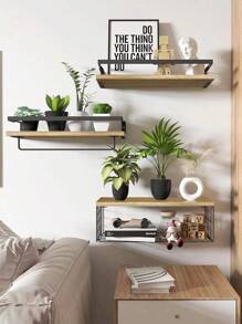 1 Set Of 2pcs/3pcs/4pcs Floating Shelves With Metal Frame, Bathroom Shelves With Metal Wire Storage Basket, Satisfying Your Decor And Organization Needs For Bathroom, Kitchen, Bedroom Wall Home Bathroom Decor Bathroom Organizer Fall Decor Back To School Bathroom - Multicolor - View 8