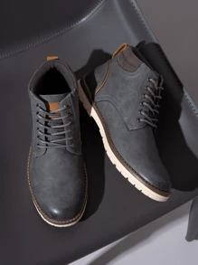 VOSTEY SHOESMORE Men's PU Leather Boots Hiking Boots Casual Grey Boots Water-Resistant Chukka Boot For Men - BMY673-grey - 查看 1