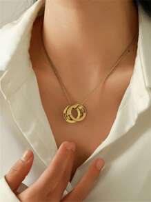 1 pieza Collar con 3 aros grabados con nombre, regalo en caja, collar personalizado de varios nombres con aros rusos, collar personalizado con nombres de familia/amistad para mujer, regalo para el Día de la Madre, regalo para la abuela, regalo de cumpleaños - Dorado - Ver 2