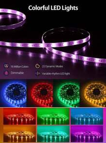 aiinnew 1pc 1m-15m/3.3ft-50ft Smart RGB LED Strip Light, Bi-Directional Control, With 24-Key Remote And Smartphone App Control, Suitable For TV Backlight, Bedroom, Living Room And Party Lighting Decoration - White - View 9
