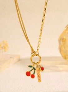 1 件彩色时尚不锈钢多配件樱桃项链，颜色搭配，个性化展示，适合日常佩戴/节日礼物