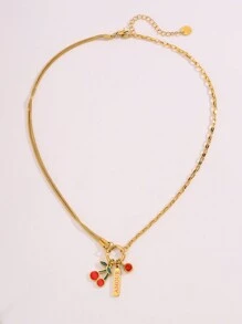 1 件彩色时尚不锈钢多配件樱桃项链，颜色搭配，个性化展示，适合日常佩戴/节日礼物