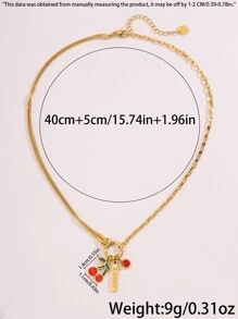 1 件彩色时尚不锈钢多配件樱桃项链，颜色搭配，个性化展示，适合日常佩戴/节日礼物