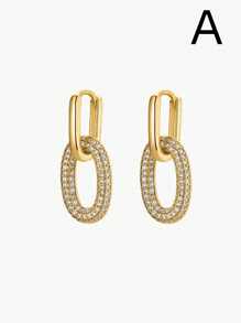 Cubic Zirconia Decor Earrings - Yellow Gold - View 3