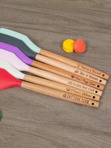 Customized Engraved Silicone Scraper, Personalized Kitchen Tool, Wooden Handle Design, Ideal Gift For Bakers, Chefs And Cooking Enthusiasts, Wooden And Silicone Scrapers, Customized Scraper Set, Engraved Baking Tools, Kitchen Cooking Set, Housewarming Gift, Wooden Handle Kitchenware - Multicolor - View 8