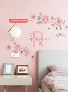 1pc/3pcs Chinese Style Floral Wall Decal, Customized Text Wall Sticker, Personalize Your Signature, Suitable For Home Bedroom, Living Room, Dining Room, Hallway, Entryway, PVC Self-Adhesive Removable Decorative Painting Gifts Birthday Graduation