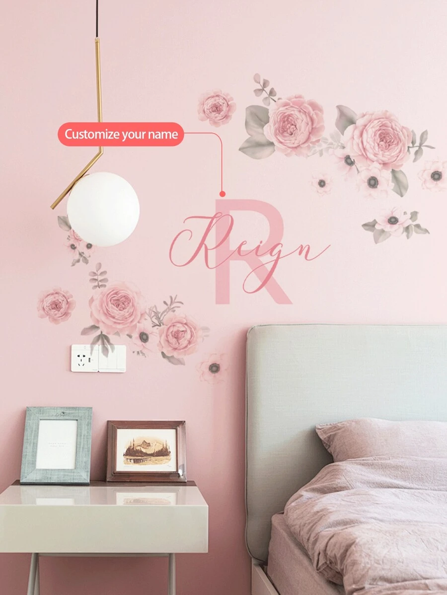 1pc/3pcs Chinese Style Floral Wall Decal, Customized Text Wall Sticker, Personalize Your Signature, Suitable For Home Bedroom, Living Room, Dining Room, Hallway, Entryway, PVC Self-Adhesive Removable Decorative Painting Gifts Birthday Graduation