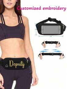 1pc Customizable Embroidery Sports Waist Bag With Adjustable Shoulder Strap, Lightweight Waterproof Chest Bag Suitable For Sports, Running, Travel, Messenger Bag, Ideal Daily Use Gift For Family And Friends Belt Bag For Women - Black - View 1