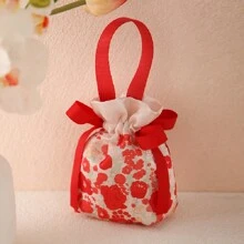 1pc Per Pack Flower Non Woven Gift Packaging Bag High Quality Silk Satin Drawstring Bags Suitable For Wedding Valentine's Day Party Birthday Decoration