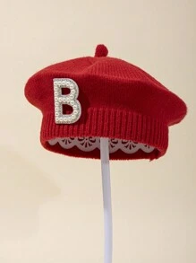 1 boina roja para bebé, gorro de punto con letra para bebé recién nacido, gorro de punto con letra, apto para bebés durante todo el año - 0-6M - Ver 21