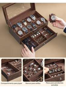 SONGMICS Cajas y organizadores de relojes para volver al almacenamiento de dormitorios escolares, Regalo de Navidad - Marrón - Ver 4