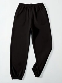 Ladies Casual Sports Autumn And Winter Warm And Fleece Sweatpants Letter Printed Fashion All-Match Fleece Sweatpants - Black - View 2