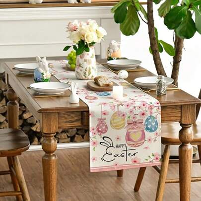 1 Pieza Mantel de Mesa con diseño de flores y huevos para Pascua, decoración de primavera para la mesa de cocina y comedor para fiestas en el hogar