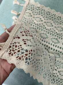 1入組鏤空流蘇邊餐墊,波西米亞織物編織設計餐墊適用於晚餐桌子 - 米色 - 查看 5