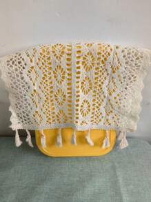 1入組鏤空流蘇邊餐墊,波西米亞織物編織設計餐墊適用於晚餐桌子 - 米色 - 查看 4