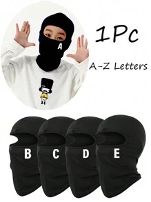 1 件装 A-Z 字母印花儿童户外防紫外线面罩，透气拉法帽头盔内衬，适合青少年 - 黑色 - 查看 1