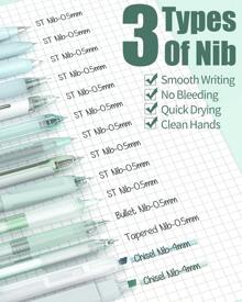 Bộ 14 bút mực gel Pastel, bút đầu nhọn 0,5mm dễ thương có thể thu vào, bút thẩm mỹ ghi chú, bộ 12 bút mực đen kèm 2 bút dạ quang, bút viết trơn cho trường học, văn phòng trở lại trường học - màu xanh lá - Xem 3