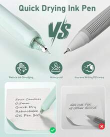 Bộ 14 bút mực gel Pastel, bút đầu nhọn 0,5mm dễ thương có thể thu vào, bút thẩm mỹ ghi chú, bộ 12 bút mực đen kèm 2 bút dạ quang, bút viết trơn cho trường học, văn phòng trở lại trường học - màu xanh lá - Xem 4