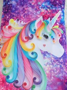 年轻女孩休闲舒适独角兽和星空 3D 印花无袖连衣裙，适合度假和日常穿着 - 彩色 - 查看 5