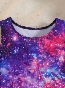 年轻女孩休闲舒适独角兽和星空 3D 印花无袖连衣裙，适合度假和日常穿着 - 彩色 - 查看 4