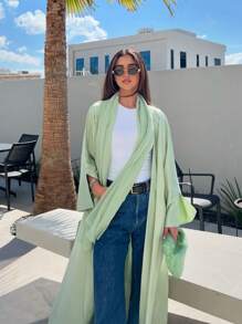 1 件经典纯色缎面长袍，优雅休闲轻质精致面料工艺，质地精致，时尚前开长款阿巴亚长袍 - 阿巴雅 - 查看 16