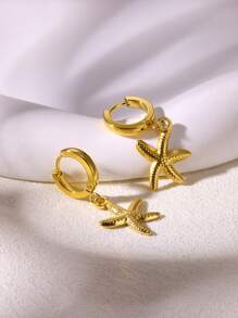 1 Pair Cute Starfish Earrings, Women's 18K Gold Plated Stainless Steel Earrings, Hypoallergenic Jewelry, Christmas Gift - Yellow Gold - View 7