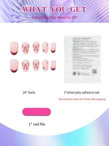 24 Unghie finte corte a forma di cuore, con punta bianca francese, adatte per donne e ragazze per la vita quotidiana e le feste di San Valentino. Include 1 colla gel e 1 lima per unghie