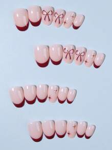 24 Unghie finte corte a forma di cuore, con punta bianca francese, adatte per donne e ragazze per la vita quotidiana e le feste di San Valentino. Include 1 colla gel e 1 lima per unghie