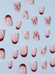 24 Unghie finte corte a forma di cuore, con punta bianca francese, adatte per donne e ragazze per la vita quotidiana e le feste di San Valentino. Include 1 colla gel e 1 lima per unghie