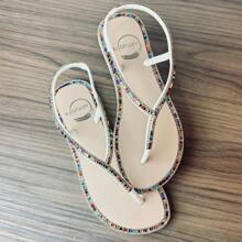 Women's Luxury Rhinestone Flat Sandal Art Griffe Paris Christmas New Year's Eve - BCO/象牙色 - 查看 1