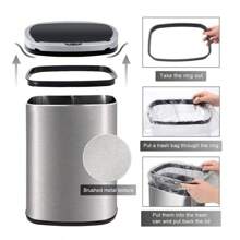13 Gallon Trash Can Kitchen, Automatic Garbage Can Cleaning Waterproof Touchless Motion Sensor, Stainless Steel Trash Can With Lid Anti-Fingerprint Mute Designed, Waste Bin 50L, For Office Bedroom Living Room Trash Can - 白色 - 查看 4