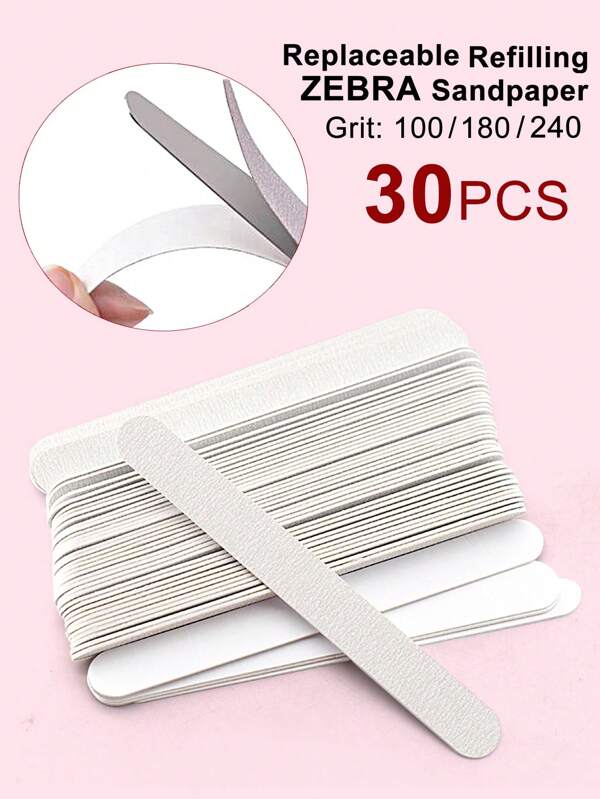 30pcs Replaceable Sandpaper Files, Tear-Off And Washable For Reuse, Not Wasting, 100/180/240 Grit (Stainless Steel Pieces Sold Separately)