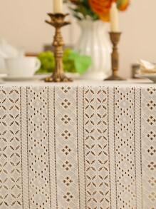 1pc Elegant French Minimalist Geometric Pattern Thickened Lace Edged Table Cloth, Decorative Tablecloth For Festivals - 米色 - 查看 9