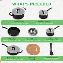 NutriChef Space Saver 17-Piece Nonstick Cookware Set - Brown Pots And Pans With Stackable Design, Foldable Handles, Induction Ready - Black - View 2