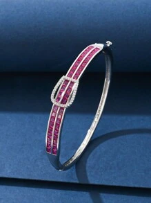 1pc Elegant Bracelet/Ring Set With Fashionable Buckle Design, Sparkling Zirconia Stones, Platinum Plated, Suitable For Evening Gowns, Parties, Holidays, Anniversaries, Birthdays, Employee Rewards, And Daily Wear - Bracelet Set - View 7