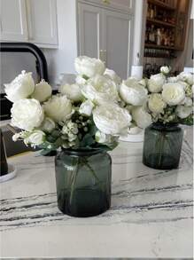 8 Bundles Silk Artificial Peonies Flowers Faux Peony Bouquet Fake Peonies Artificial Flowers Bouquets For Vase Floral Arrangements Wedding Home Table Decoration (White,Pink) - 8 Bunches White - 查看 9