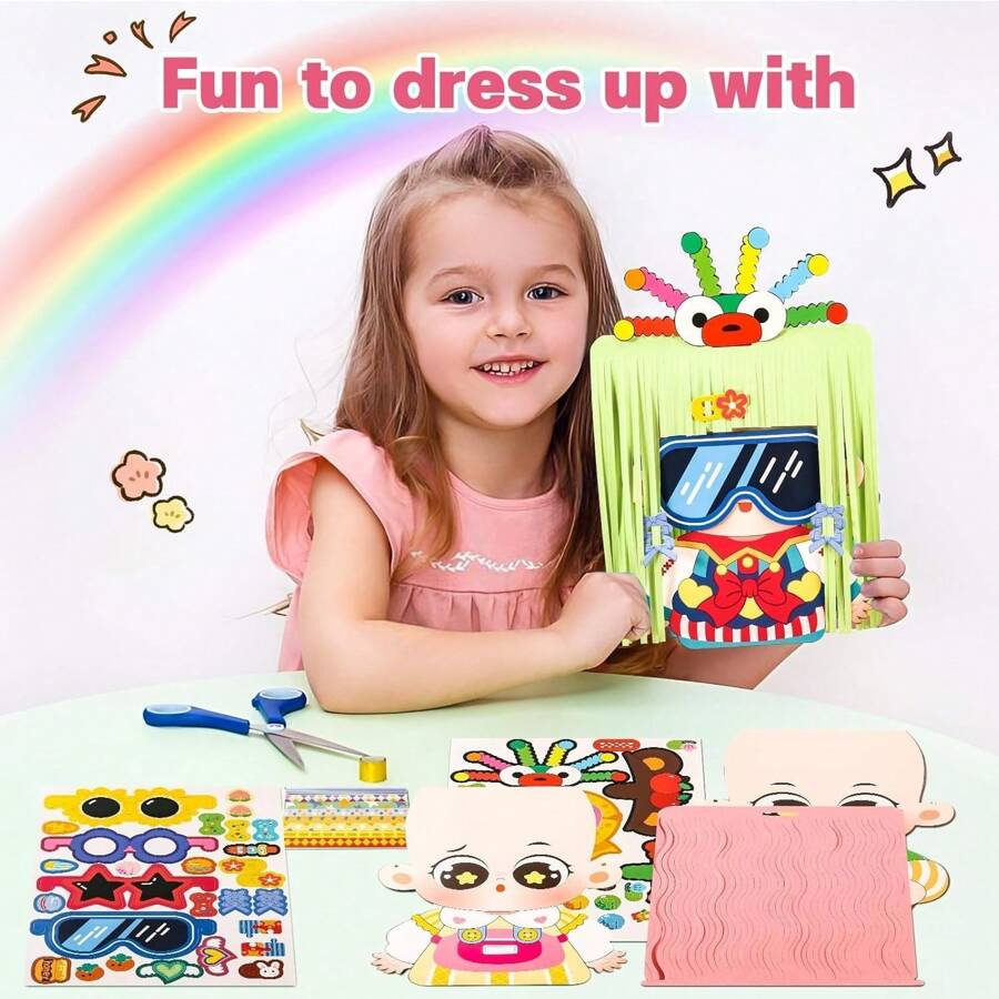 发型设计工艺套件，创意纸娃娃发饰艺术和工艺品适合 8-12 岁儿童，DIY 发型师教育玩具艺术和工艺品套装，有趣的儿童学校艺术项目生日礼物，随机款式