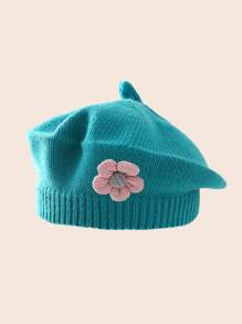 1 st. Kinderhoed Vrouwelijke Baby Schattige Bloem Baret Meisjes Gebreide Wollen Hoed Zoete Schildershoed Geschikt voor Dagelijks Gebruik In De Herfst En Winter Seizoen