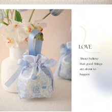 1pc Per Pack Flower Non Woven Gift Packaging Bag High Quality Silk Satin Drawstring Bags Suitable For Wedding Valentine's Day Party Birthday Decoration