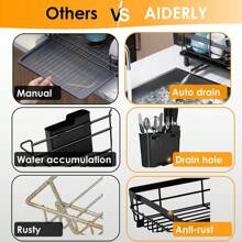 GROWSUN-2 Tier Dish Drying Rack Dish Racks For Kitchen Counter Metal Dish Drainers With Knife Cup Utensil Holder - Deep Black - View 5