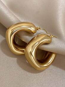 一对粗款几何耳环，金色水滴形耳环，女士首饰，适合派对、日常佩戴、生日礼物 - 金黃色 - 查看 5