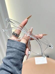 1pc Fashion Rhinestone Decor Transparent Glasses For Women, Suitable For Watching TV, Playing Games, Using Smartphones, Design - 1pc 透明白平 - 查看 2