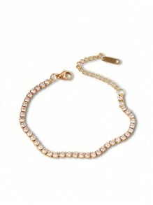 1pc Minimalist Luxury Style Cubic Zirconia Bracelet - Yellow Gold - View 2