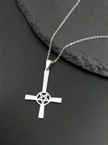Inverted Cross Occult Pentagram Necklace Upside Down Cross Gothic Satan Necklaces  Satan
