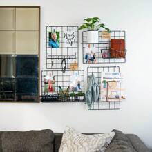 1pc Wall-Mounted Wire Grid Panel Organizer Hanging Display And Wall Storage Organizer Multiple-Purpose Storage Mesh Shelf Rack Holder Organizer Wire Notice Board Hanging Home Office & Kitchen Decor Photo Board Room Decor