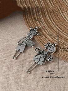 Tiny Happy Boy & Girl 耳环 - 银色吊坠耳环