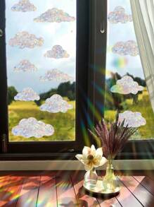 Cloud Hummingbird Flowers Rabbits Window Clings - Anti-Collision Window Decals To Save Birds From Window Collisions,Non Adhesive Prismatic Vinyl Window Clings, Rainbow Stickers - Multicolor - View 5